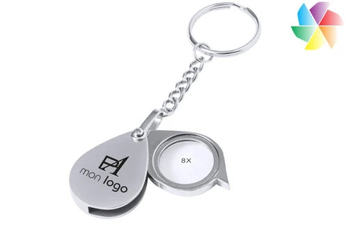 Porte-clés publicitaire personnalisé avec loupe pliable 8X Kitins 