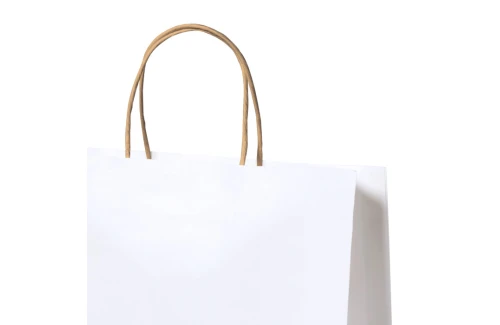 Sac cadeau personnalisé en papier recyclé blanc Taurel 25x31