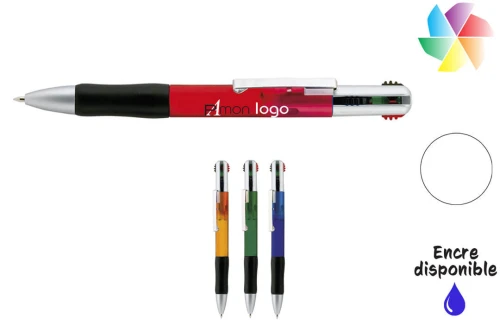 Stylo publicitaire personnalisé 4 couleurs à corps translucide Multifour 