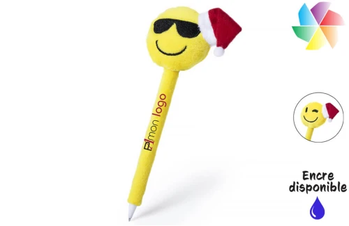 Stylo publicitaire emoji sourire jaune avec bonnet de Noël Miltok