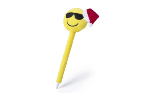 Stylo publicitaire emoji sourire jaune avec bonnet de Noël Miltok