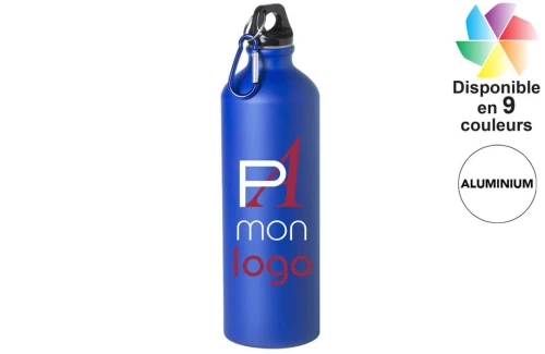 Gourde personnalisée alu avec mousqueton et bouchon de sécurité Delby 800 ml