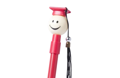 Stylo publicitaire sourire en forme de figurine de diplômé avec pompon Gradox