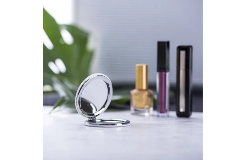 Miroir de poche pliable luxe personnalisé Plumiax finition similicuir