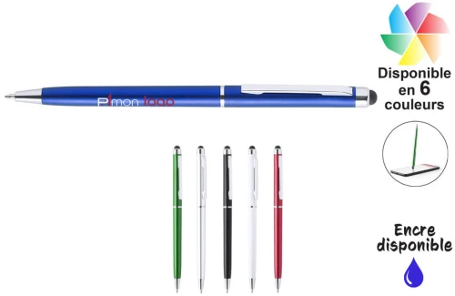 Stylo stylet publicitaire personnalisé avec mécanisme rotatif et clip chromé Alfil 