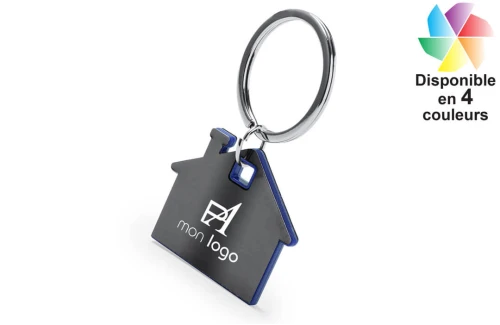 Porte-clés publicitaire personnalisé en forme de maison avec une finition acier et insert coloré Zosin 