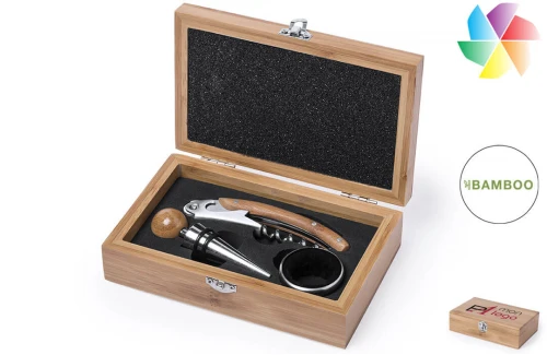 Coffret sommelier personnalisé set accessoires à vin en bambou Nitol