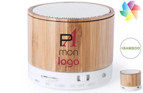 Mini enceinte Bluetooth publicitaire personnalisée haut parleur en bambou Kaltun 