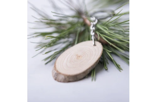 Porte-clés publicitaire à forme de coupe de bois Selton