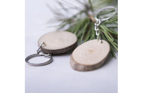 Porte-clés publicitaire à forme de coupe de bois Selton