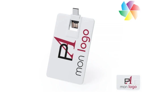 Clé USB carte de crédit otg double connectique 16 Go publicitaire personnalisée Milen made in Europe 