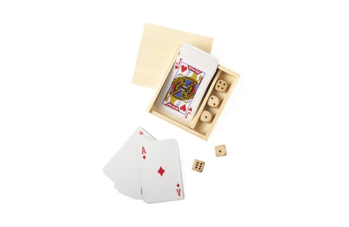 Set jeu de société personnalisé ensemble carte et 4 dés en bois Pelkat