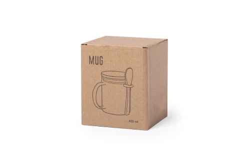 Mug en verre Kipal de 420 ml avec cuillère et couvercle bambou