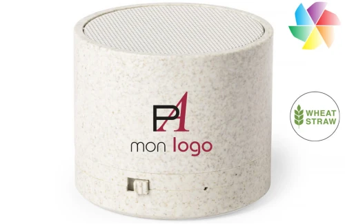 Mini enceinte Bluetooth® personnalisée haut-parleur publicitaire connecté en fibre de blé Cayren 