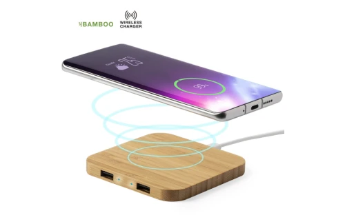 Chargeur de téléphone sans fil en bambou à double sortie USB Dumiax