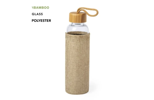 Bouteille personnalisée en verre avec étui et bouchon bambou Kasfol 500 ml