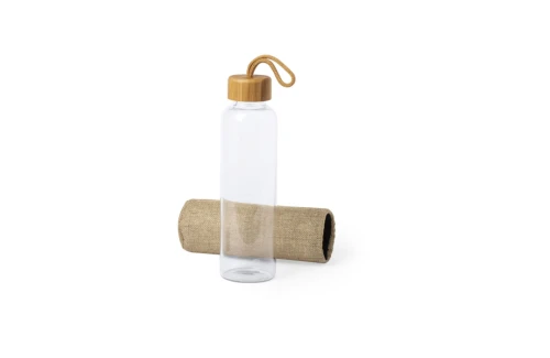 Bouteille personnalisée en verre avec étui et bouchon bambou Kasfol 500 ml