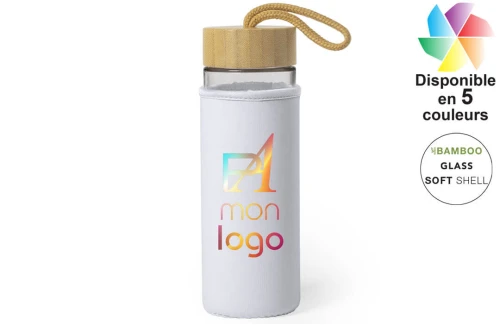 Bouteille publicitaire personnalisée en verre avec étui en néoprène blanc pour sublimation Lurok 530 ml 