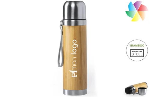 Thermos personnalisé en bambou et bouchon gobelet en acier inoxydable Tiaky