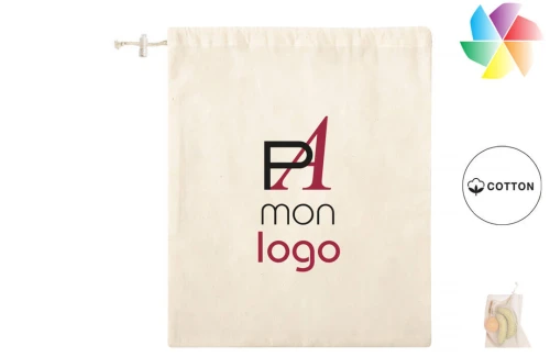 Sac personnalisé pochette cadeau publicitaire en coton avec fermeture à cordon Tolmen 