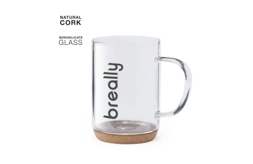 Tasse en verre personnalisée Hindras de 450 ml à base liège