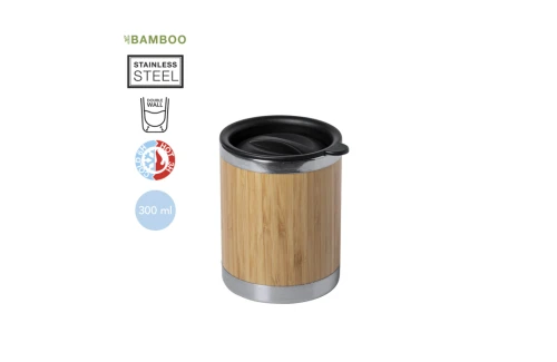 Mug isotherme personnalisé verre thermique acier et bambou Lubon 300 ml