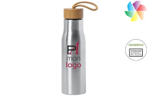 Bouteille personnalisée en acier inoxydable et bouchon bambou Dropun 600 ml