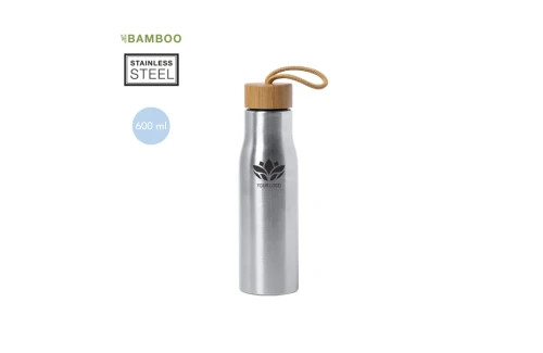 Bouteille personnalisée en acier inoxydable et bouchon bambou Dropun 600 ml