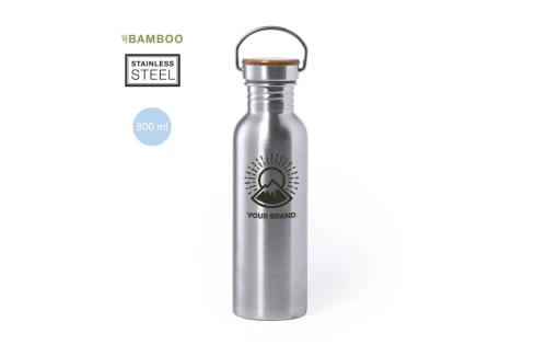 Gourde personnalisée en acier inoxydable et bouchon bambou Rangler 800 ml