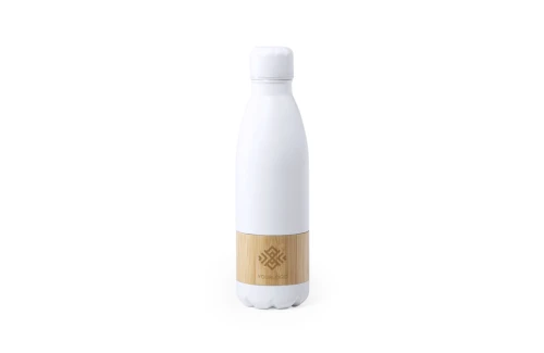 Bouteille personnalisée en inox finition blanc mat à bande bambou Syrma 750 ml