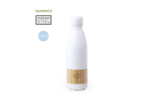 Bouteille personnalisée en inox finition blanc mat à bande bambou Syrma 750 ml