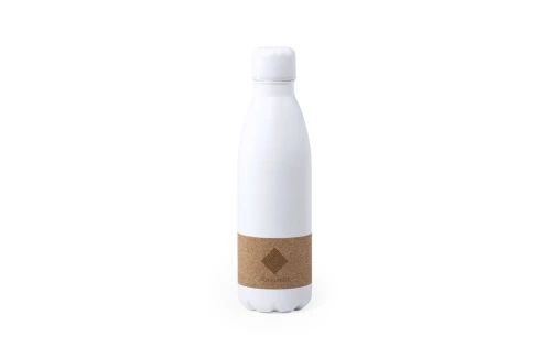 Bouteille personnalisée en acier inox blanc mat avec bande en liège Rekka 750 ml