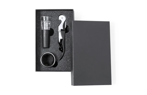 Coffret à vin personnalisé set d'accessoire œnologue à la finition noire Noarek