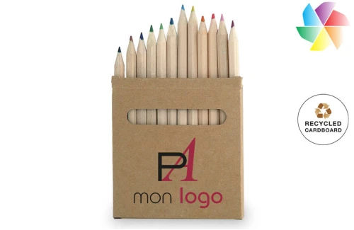 Boite de crayon de couleur publicitaire personnalisée Boys set de 12 crayons en carton naturel 