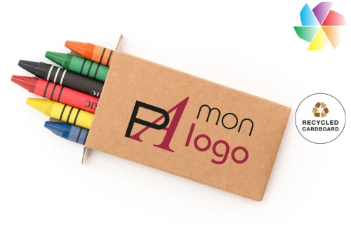 Boîte de crayon publicitaire personnalisée Pichi set de 6 crayons couleur cire 