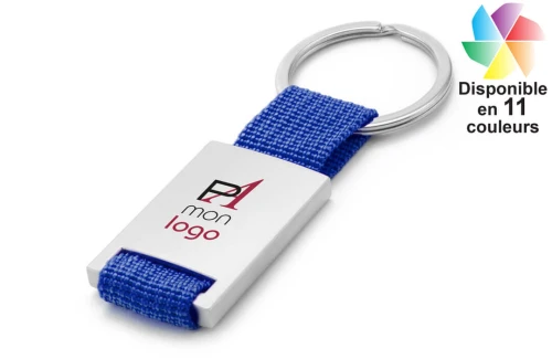 Porte-clés publicitaire personnalisé en métal avec ruban polyester de couleur Yip 