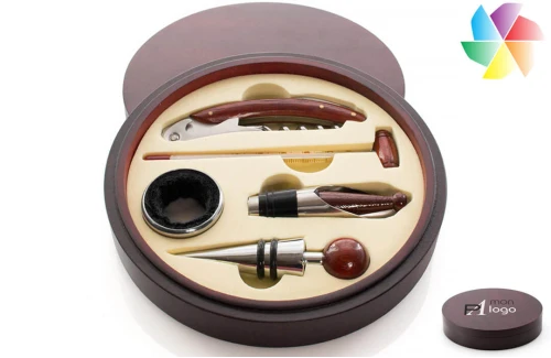 Coffret sommelier publicitaire personnalisé kit accessoire vin en bois naturel Baco 