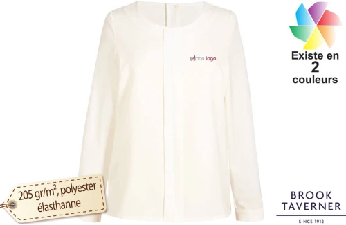 Chemisier blouse crêpe de chine Brook Taverner Riola personnalisable pour femme à manches longues 