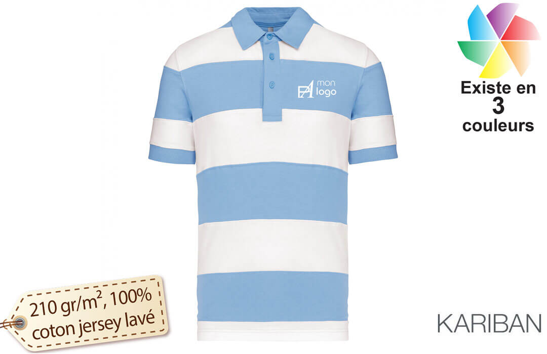 Polo rugby à rayures homme - bleu